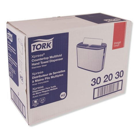 Tork Xpress Countertop Towel Dispenser, 12.68 x 4.56 x 7.92, Stainless Steel/Black Multifold Dispenser - 7.9" Height x 12.7" Width x 4.6" Depth - Plastic, Metal - Stainless - Compact, Lockable - 1