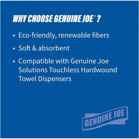 Genuine Joe Hardwound Paper Towel Rolls, 7" x 850 ft, 1 Ply, White, 6 Rolls/ Carton 7" x 850 ft - 1 Ply - White - 6 Rolls/ Carton