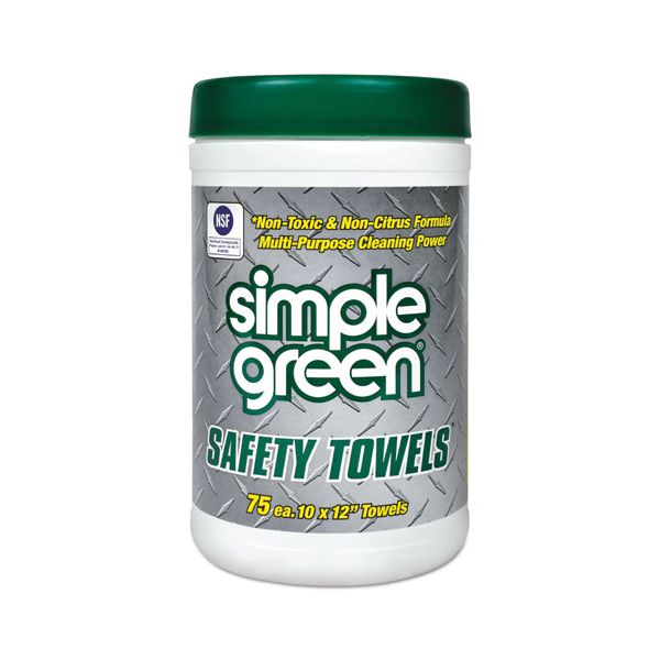 Simple Green Safety Towels, 10 x 11.75, White, Unscented, 75/Canister