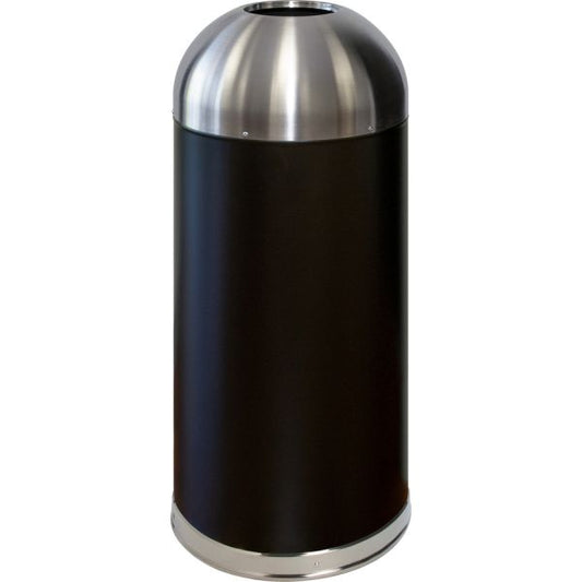 Genuine Joe Domed Open-Top 15 Gallon Trash Can 15 Gallon Capacity - Stainless Steel - Black, Silver - 1 Each