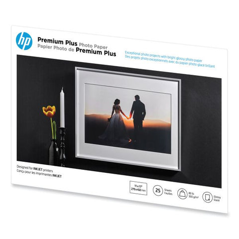 HP Premium Plus Photo Paper, 11.5 mil, 11 x 17, Glossy White, 25/Pack