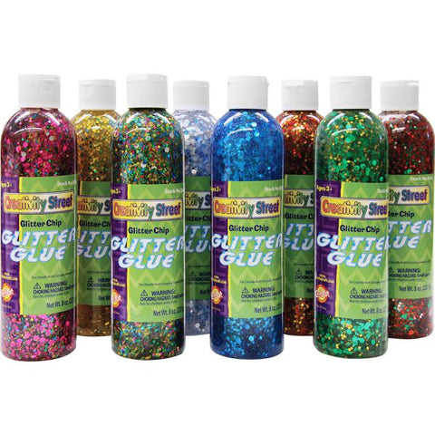 Creativity Street Glitter Glue Chip Class Pack, Assorted Colors, 8 oz Bottles, 8/Pack