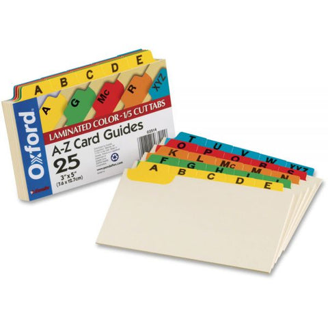 Oxford Manila Index Card Guides with Laminated Tabs, 1/5-Cut Top Tab, A to Z, 3 x 5, Manila, 25/Set