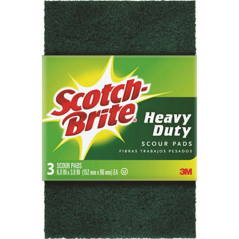 Scotch-Brite -Brite Heavy Duty Scour Pads 3.8" x 6" - Synthetic Fiber - Green - 3/ Pack