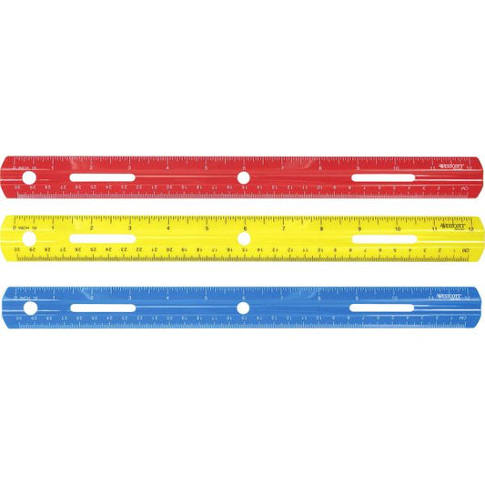 Westcott See-Through Plastic Ruler 12" Length - 1/16 Graduations - Imperial, Metric Measuring System - Acrylic - Assorted Colors - 1 Each