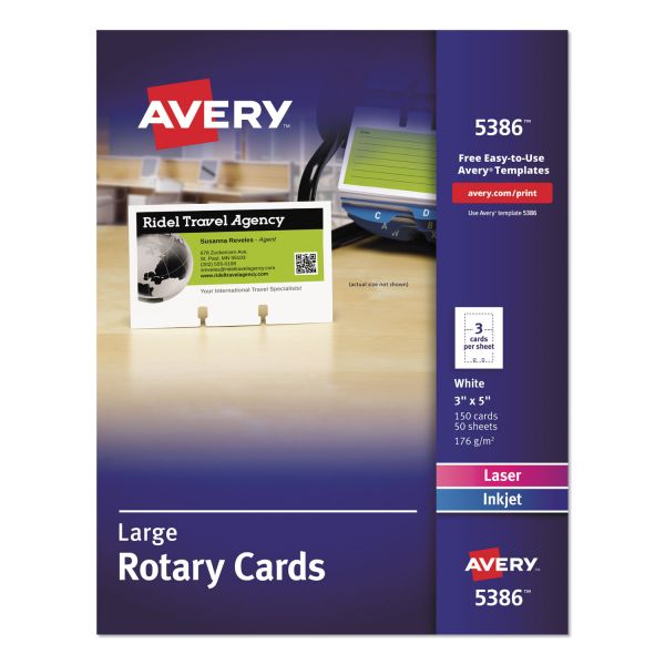 Avery Large Rotary Cards, Laser/Inkjet, 3 x 5, White, 3 Cards/Sheet, 150 Cards/Box