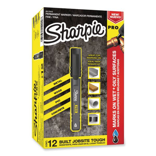 Sharpie Pro Permanent Marker, Fine Bullet Tip, Black, Dozen Fine Marker Point - 0.7 mm Marker Point Size - Black - 1 Dozen