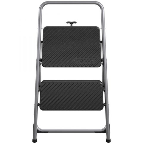 Cosco 2-Step Folding Steel Step Stool, 200 lb Capacity, 28.13" Working Height, Cool Gray