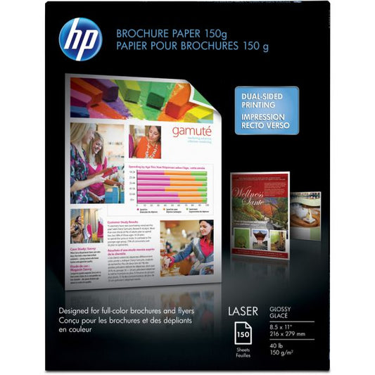 HP Laser Brochure/Flyer Paper - White 97 Brightness - Letter - 8 1/2" x 11" - 40 lb Basis Weight - Glossy - 750 / Carton