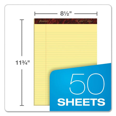 Ampad Gold Fibre Quality Writing Pads, Narrow Rule, 50 Canary-Yellow 8.5 x 11.75 Sheets, Dozen