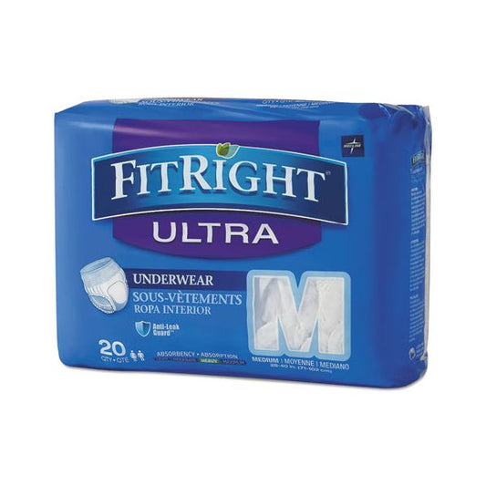 Medline FitRight Ultra Protective Underwear, Medium, 28" to 40" Waist, 20/Pack