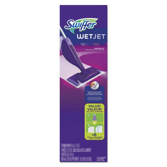 Swiffer WetJet Mop, 11 x 5 White Cloth Head, 46" Purple/Silver Aluminum/Plastic Handle, 2/Carton