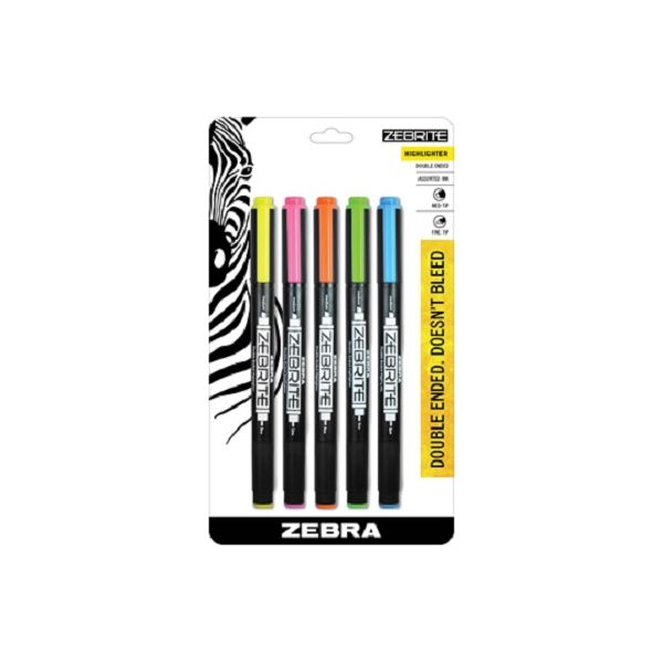 Zebra Zebrite Double-Ended Highlighter, Chisel/Fine Point Tip, 5/Set