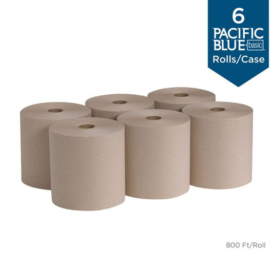 Georgia Pacific Professional Pacific Blue Basic Nonperforated Paper Towels, 7 7/8 x 800 ft, 1-Ply, Brown, 6 Rolls/Carton