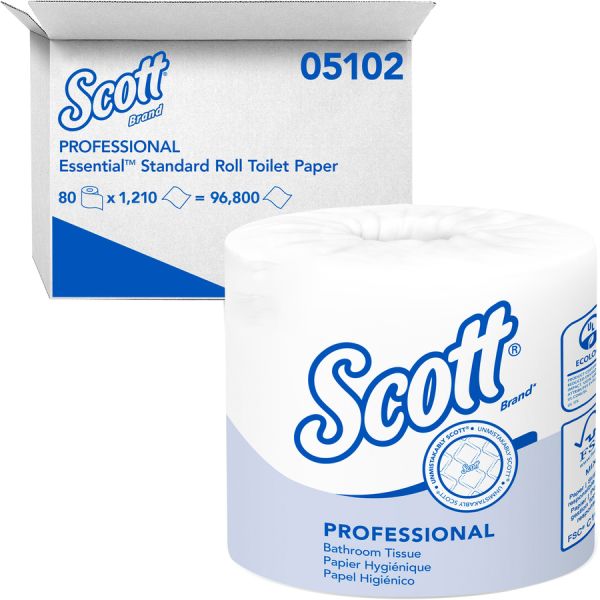 Scott Professional Standard Roll Bathroom Tissue 1 Ply - 4" x 4" - 1210 Sheets/Roll - White - For Bathroom - 80 / Carton