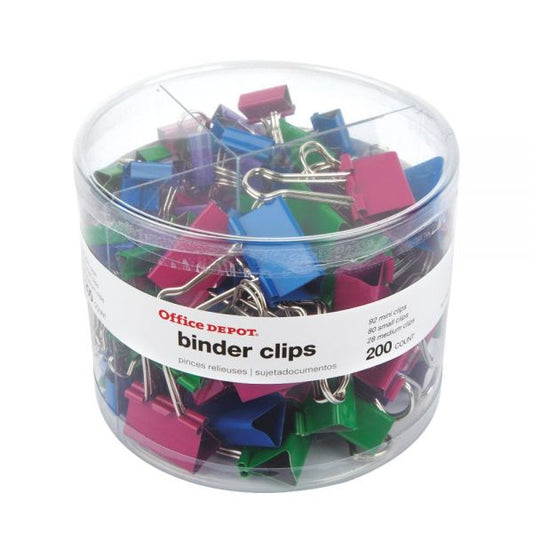 Binder Clip Combo Pack, Assorted Sizes, Assorted Colors, Pack Of 200