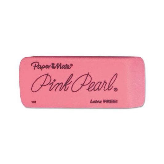 Paper Mate Pink Pearl Eraser, For Pencil Marks, Rectangular Block, Large, Pink, 12/Box