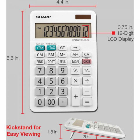 Sharp EL-334W Large Desktop Calculator, 12-Digit LCD