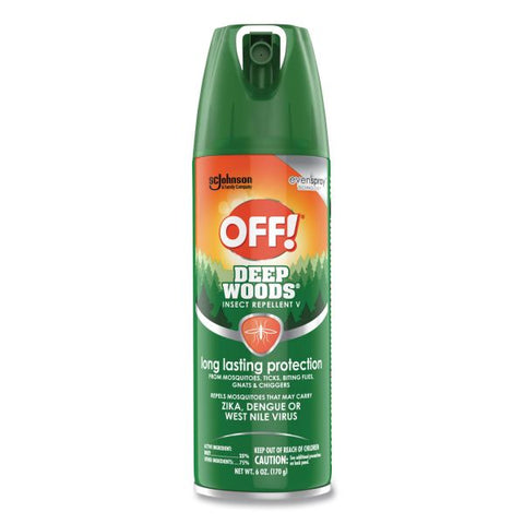 OFF! Deep Woods Insect Repellent, 6 oz Aerosol Spray, 12/Carton Spray - Kills Ticks, Mosquitoes, Black Flies, Sand Flies, Chiggers, Gnats, Fleas, Flies - 6 fl oz - Green - 12 / Carton