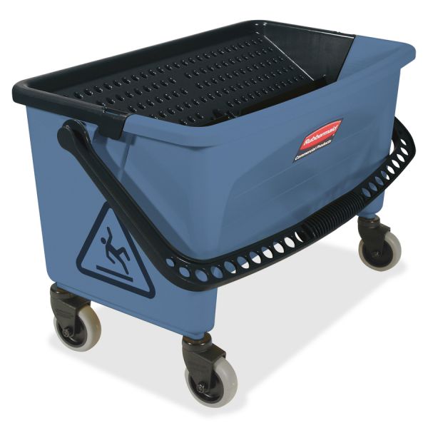 Rubbermaid Commercial Finish Mop Bucket w/ Wringer Hinged Lid, Ergonomic Design, Handle - 16.2" x 26.2" - Blue - 1 / Carton