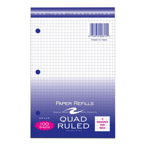 Filler Paper 8.5"x5.5" 5x5 Graph Ruled Case of 48 Packs of Looseleaf Filler Paper, 8.5"x11", 100 sheets of smooth medium weight 15# White Paper, 3-Hole Punched, 5x5 graph Ruled