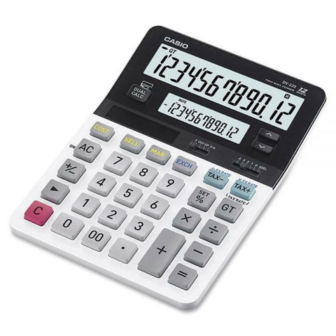 Casio DV-220 Dual-Display Desktop Calculator Dual Display, Key Rollover, Large LCD, Double Zero, Dual Power, Battery Backup, Auto Power Off - Battery/Solar Powered - 1.4" x 5.3" x 7.4" x 10.2" - White - 1 Each