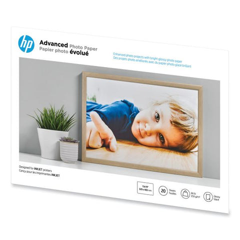 HP Advanced Photo Paper, 10.5 mil, 13 x 19, Glossy White, 20/Pack