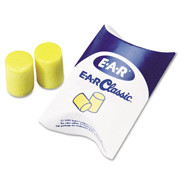 3M E-A-R Classic Earplugs, Pillow Paks, Cordless, PVC Foam, Yellow, 200 Pairs/Box