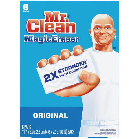 Mr. Clean Magic Eraser Pads 4.6" x 2.3" x 1" Overall Eraser Pad Size - 6 Eraser Pads/ Box - 6 Boxes/ Carton - 36 Eraser Pads Total - White