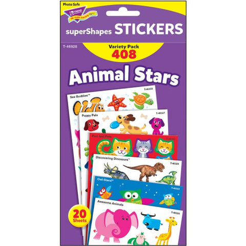 Trend Animal Fun Stickers Variety Pack Fun, Animal Theme/Subject - Sea Buddies, Owl-Stars, Puppy Pals Shape - Photo-safe, Non-toxic, Acid-free - 8" Height x 4.13" Width x 6.63" Length - Multicolor - 488 / Pack