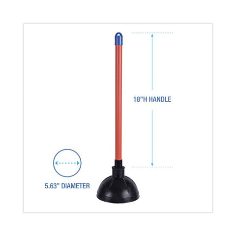 Boardwalk Toilet Plunger, 18" Plastic Handle, 5.63" dia, Red/Black