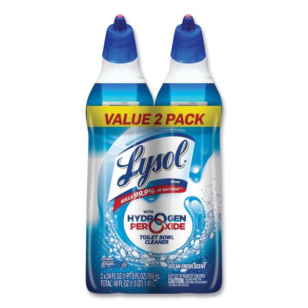 LYSOL Brand Toilet Bowl Cleaner with Hydrogen Peroxide, Ocean Fresh, 24 oz Angle Neck Bottle, 2/Pack, 4 Packs/Carton 24 fl oz (0.8 quart) - Ocean Fresh Scent - 2 / Pack - Blue