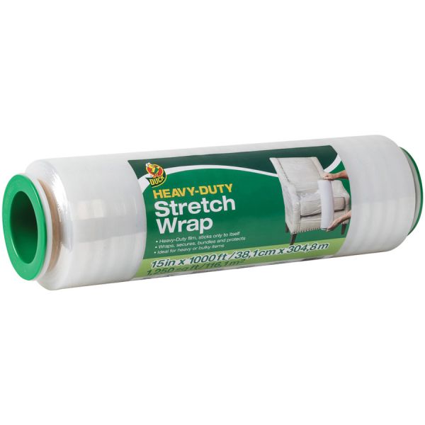 Duck Heavy-duty Stretch Wrap 15" Width x 1000 ft Length - Heavy Duty, Handle, Self-stick, Residue-free, Non-adhesive - Plastic - Clear