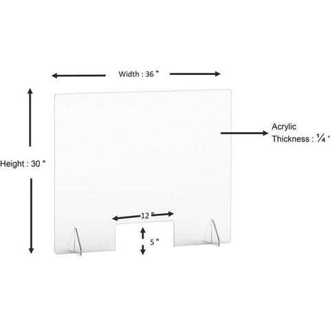 Lorell Social Distancing Barrier w/Cutout 36" Width x 7" Depth x 30" Height - 1 Each - Clear - Acrylic