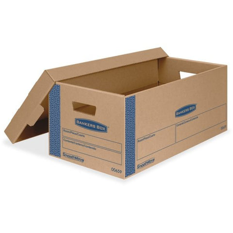 Bankers Box SmoothMove Prime Moving/Storage Boxes, Lift-Off Lid, Half Slotted Container, Small, 12" x 24" x 10", Brown/Blue, 8/Carton