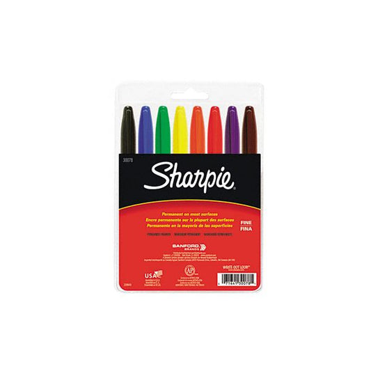 Sharpie Fine Tip Permanent Marker, Fine Bullet Tip, Assorted Colors, 8/Set