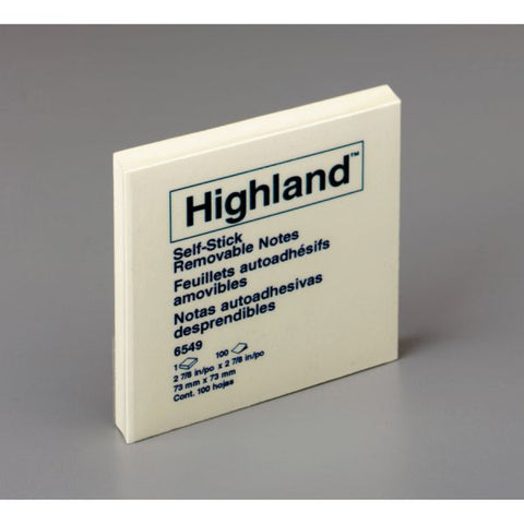 Highland Self-Stick Notes, 3" x 3", Yellow, 100 Sheets/Pad, 12 Pads/Pack