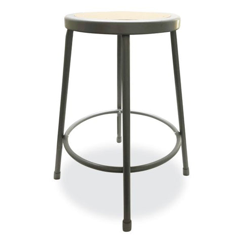 Alera Industrial Metal Shop Stool, Backless, Supports Up to 300 lb, 24" Seat Height, Brown Seat, Gray Base