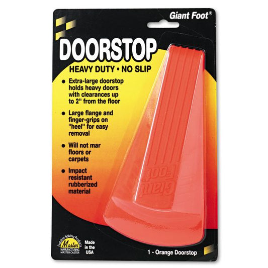 Master Caster Giant Foot Doorstop, No-Slip Rubber Wedge, 3.5w x 6.75d x 2h, Safety Orange