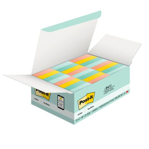 Post-it Notes Original Pads in Beachside Cafe Collection Colors, Value Pack, 1.38" x 1.88", 100 Sheets/Pad, 24 Pads/Pack