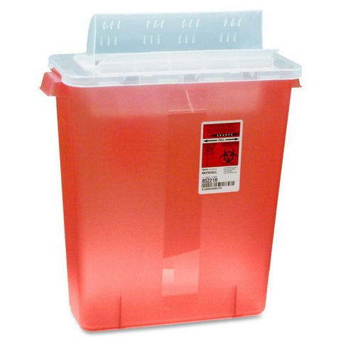 Covidien Transparent Red Sharps Container 3 Gallon - External Dimensions 16.25" Height x 13.75" Width x 6" Depth - Red