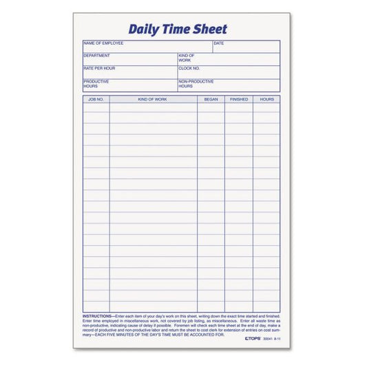 TOPS Daily Time and Job Sheets, One-Part (No Copies), 8.5 x 5.5, 200 Forms/Pad, 2 Pads/Pack