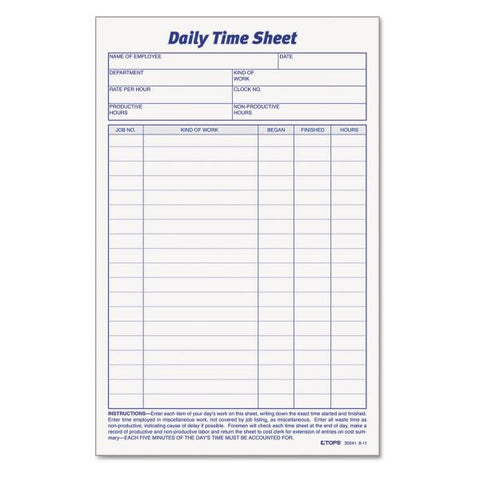 TOPS Daily Time and Job Sheets, One-Part (No Copies), 8.5 x 5.5, 200 Forms/Pad, 2 Pads/Pack