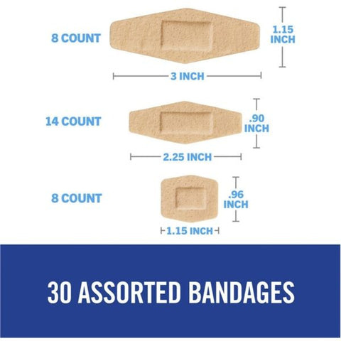 Nexcare Soft 'n Flex Bandages Assorted Sizes - 0.94" x 1.13", 1.13" x 3", 0.88" x 2.25" - 30/Box - 30 Per Box - Tan - Fabric