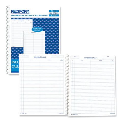 Rediform Wirebound Call Register, One-Part (No Copies), 11 x 8.5, 100 Forms Total