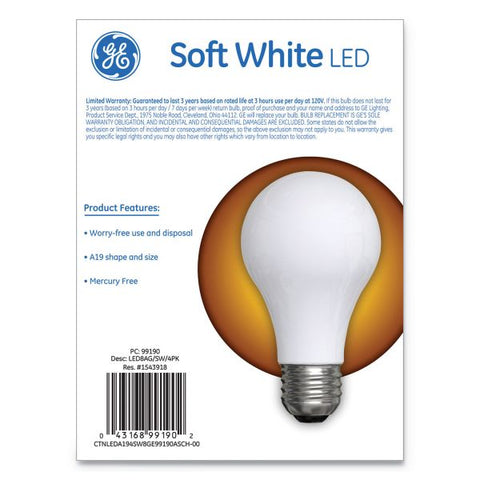 GE Classic LED Soft White Non-Dim A19 Light Bulb, 8W, 4/Pack