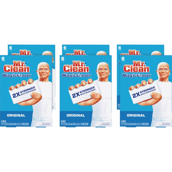 Mr. Clean Magic Eraser Pads 4.6" x 2.3" x 1" Overall Eraser Pad Size - 6 Eraser Pads/ Box - 6 Boxes/ Carton - 36 Eraser Pads Total - White