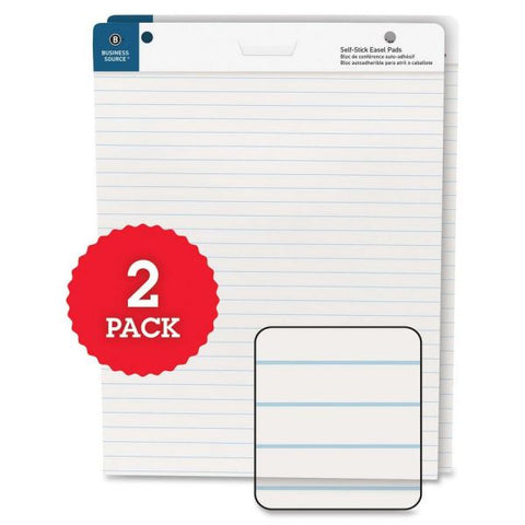 Business Source Ruled Self-Stick Easel Pads 25" x 30" Sheet Size - White - 30 Sheets/ Pad - 2 Pads/ Carton