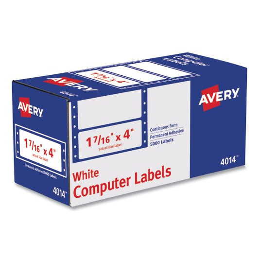 Avery Dot Matrix Printer Mailing Labels, Pin-Fed Printers, 1.44 x 4, White, 5,000/Box