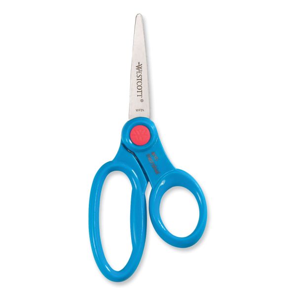 Westcott Kids' Scissors with Antimicrobial Protection, Pointed Tip, 5" Long, 2" Cut Length, Randomly Assorted Straight Handles